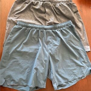 Lululemon XL 7” linerless shorts.   Heather grey and blue